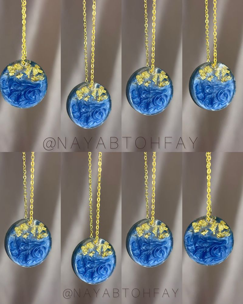 Blue Resin &amp; Gold Leaf Pendant Necklace