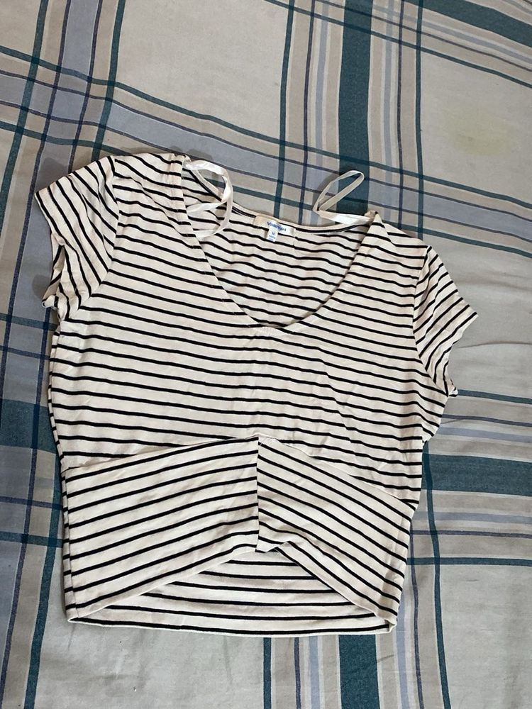 Striped V-Neck Crop Top