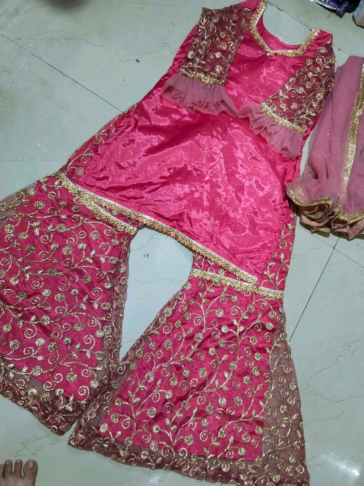 Elegant redish Garara with golden embroidery