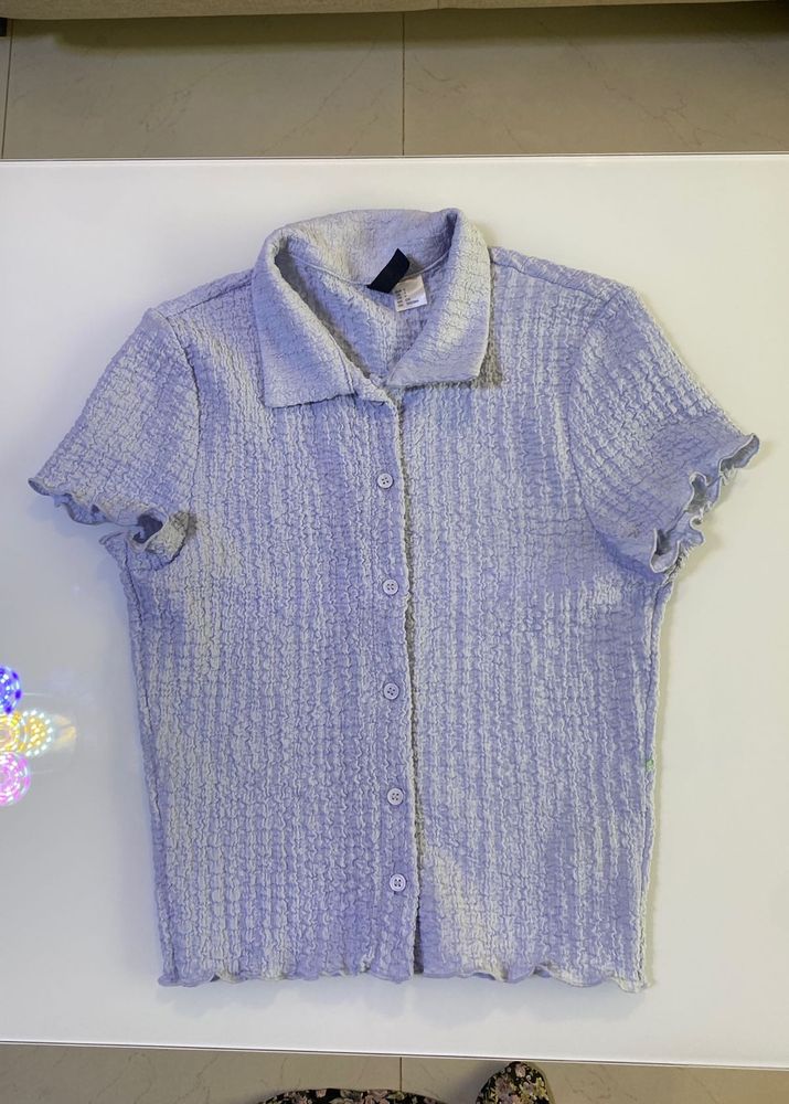 H&amp;M Lilac Textured Button-Up Top