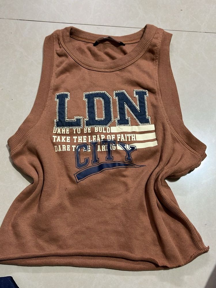 Trendy Brown Graphic Tank Top