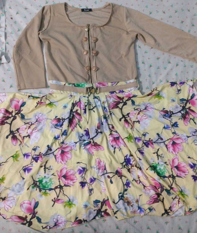 Yellow Color Floral Print Mini Dress
