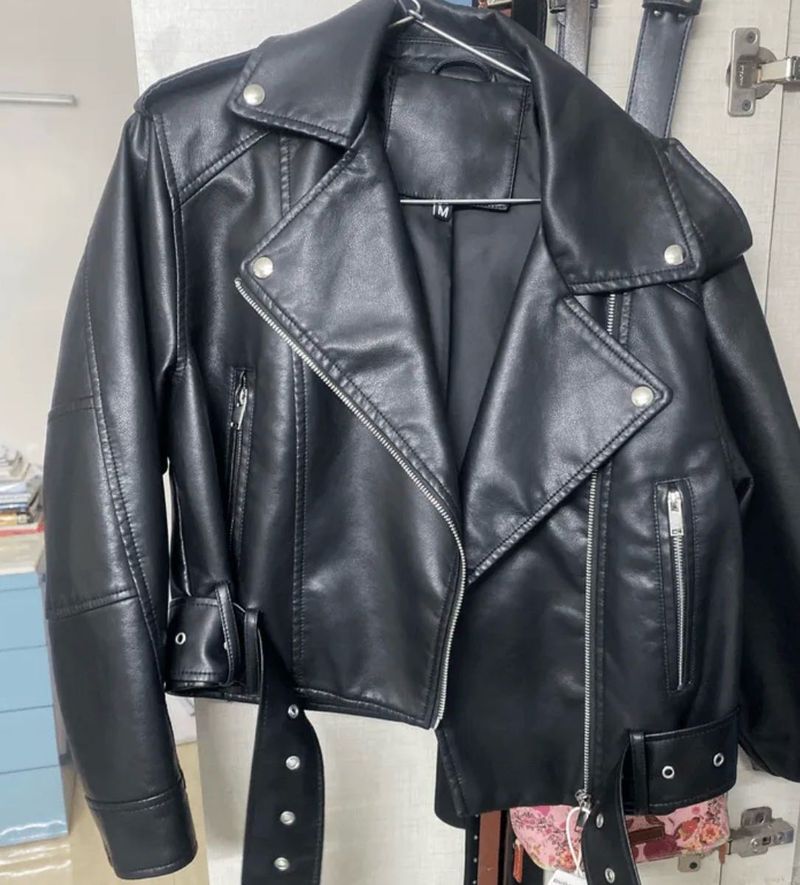 Stylish Black Faux Leather Biker Jacket