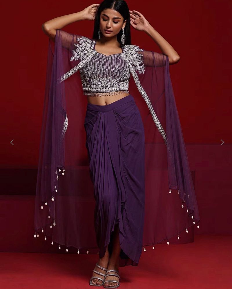 Purple Crop Top 3 Peace Dhoti Set