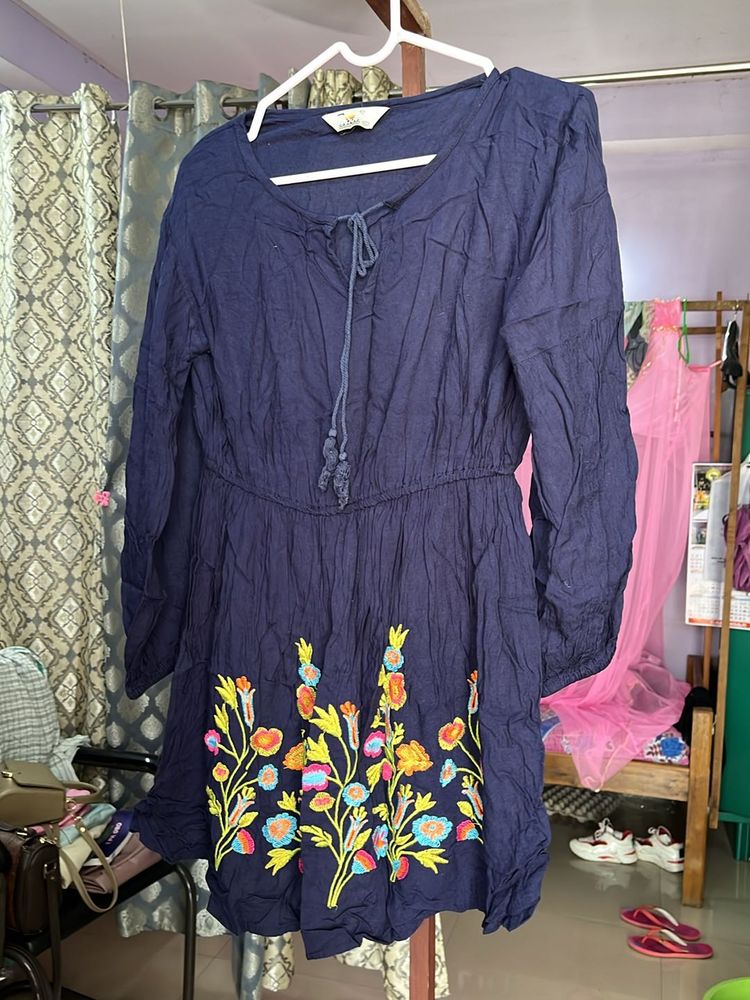 Navy Embroidered Tunic Top