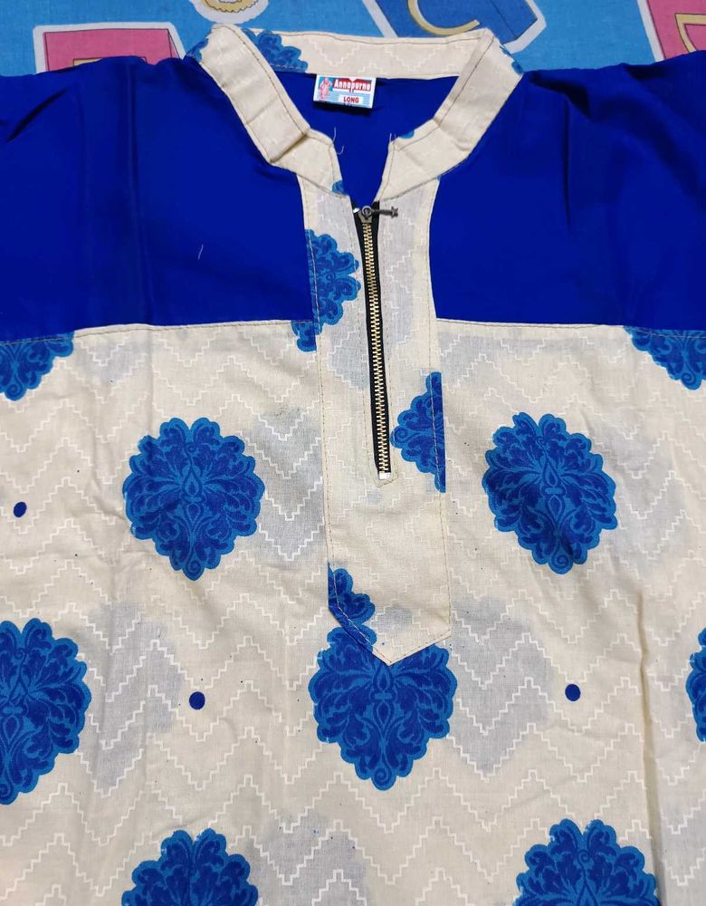 Blue &amp; White Floral Kurti