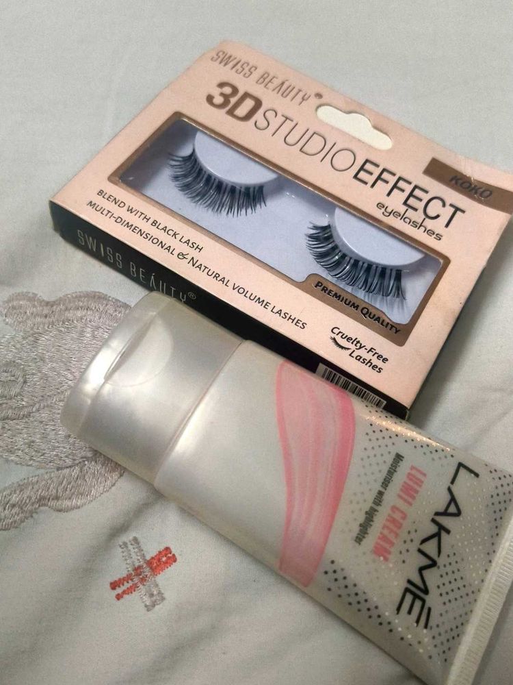 Combo Of Lakme Lumi Cream And Swiss Eyelashes