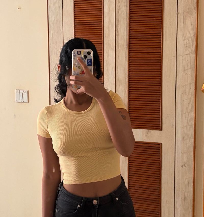 Yellow Ribbed Crop Top