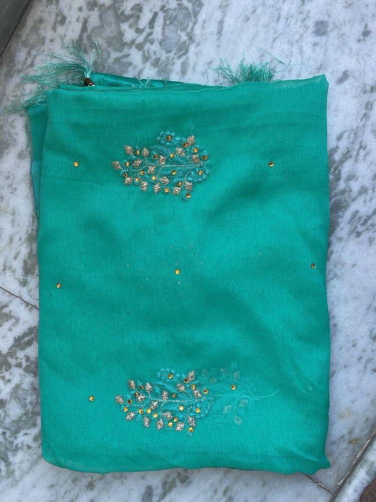 Elegant Green Embroidered Saree