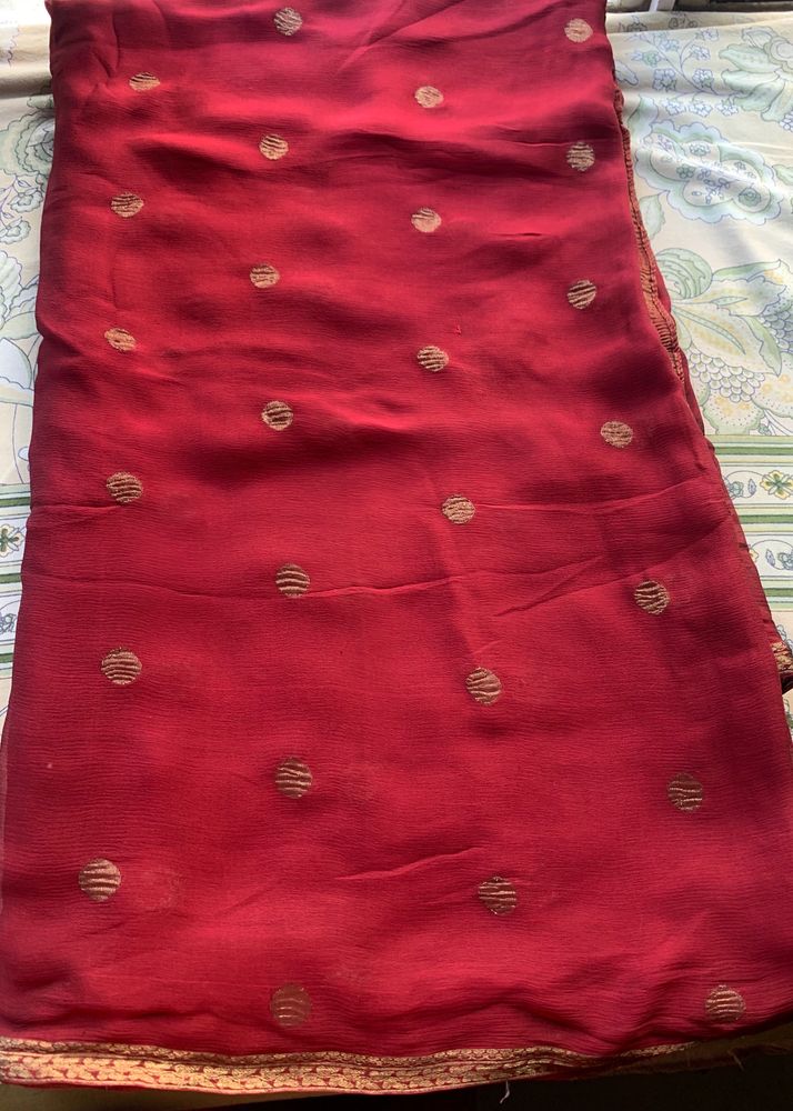 Maroon And Gold Chiffon Saree