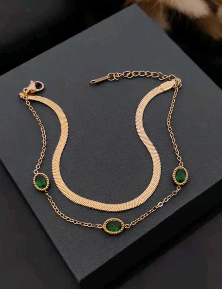 Gold Layered Bracelet with Green Accents