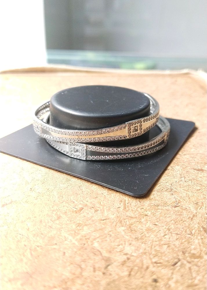 Sterling Pure Silver CZ  Rhodium Bangles 1 Pair