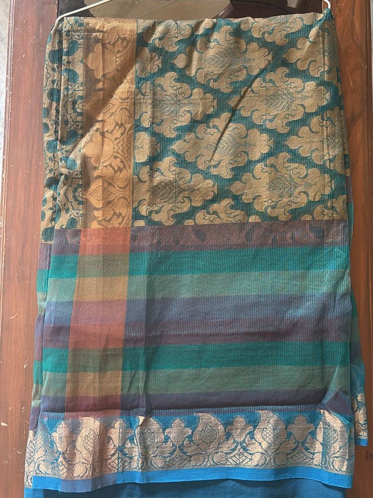 Green And Gold Netted Saree