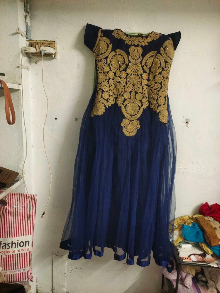 Elegant Blue &amp; Gold Ethnic Gown