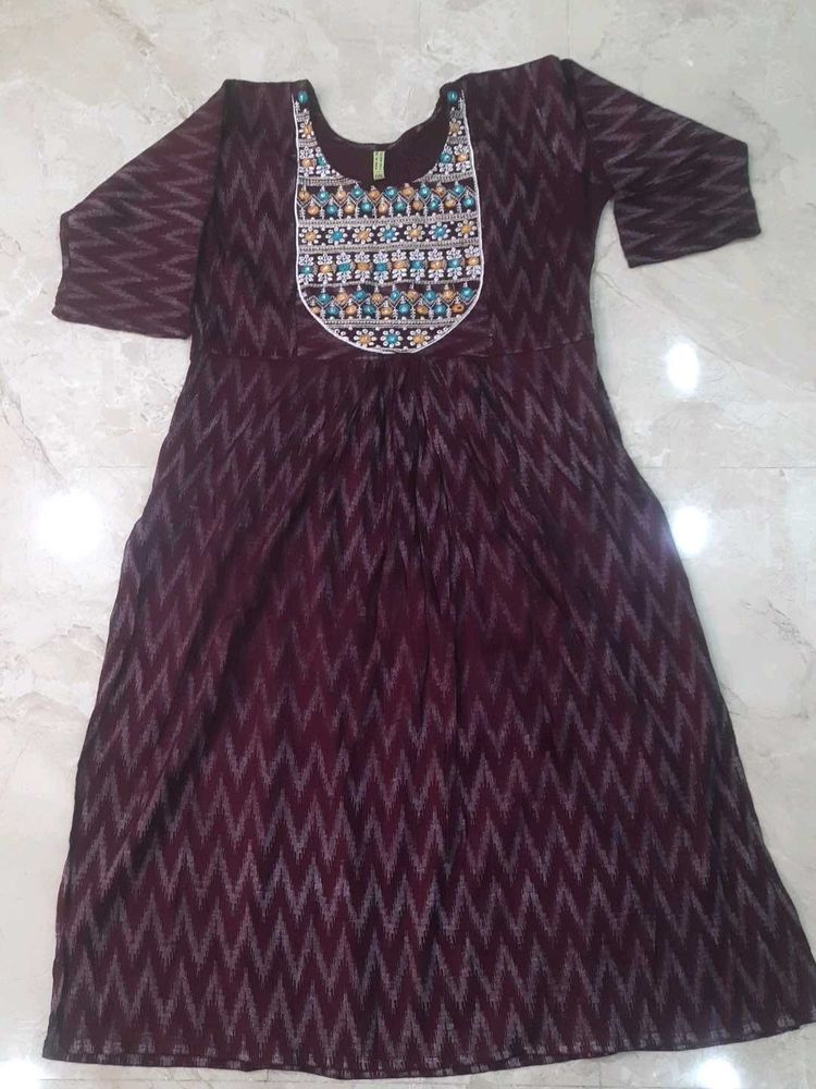 Maroon Embroidered Dress
