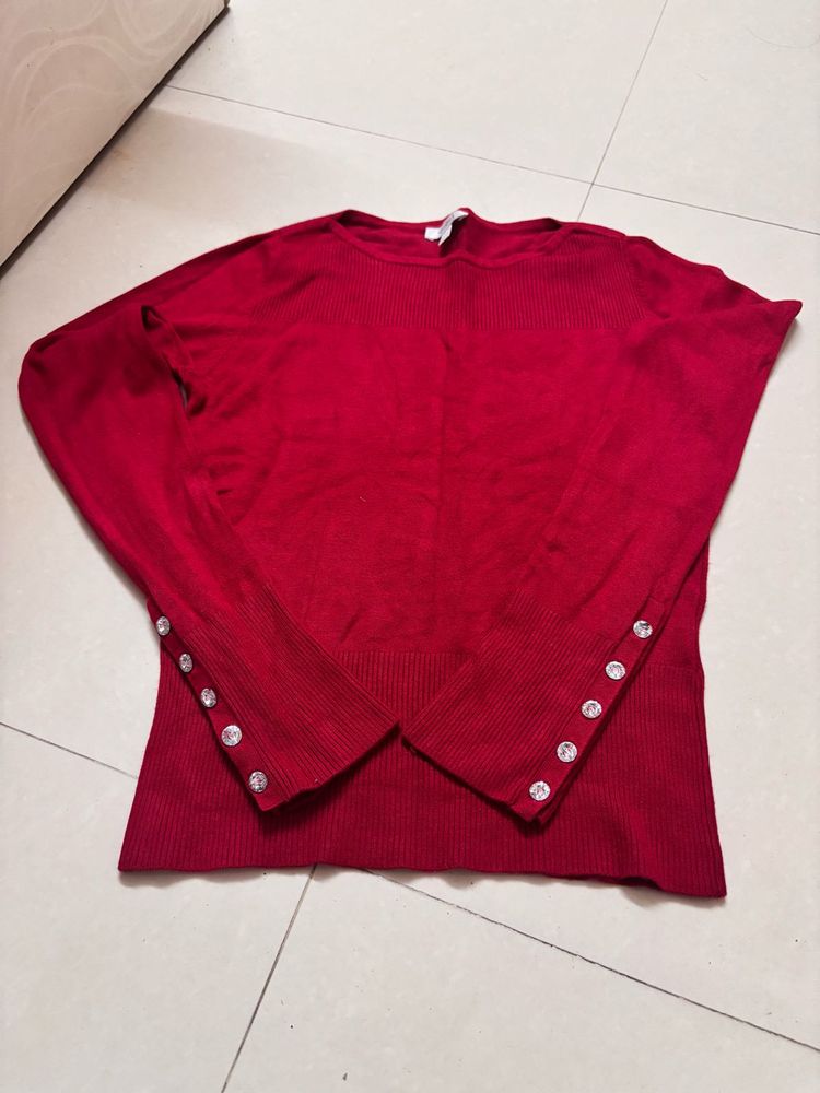 Red Button Detail Sweater