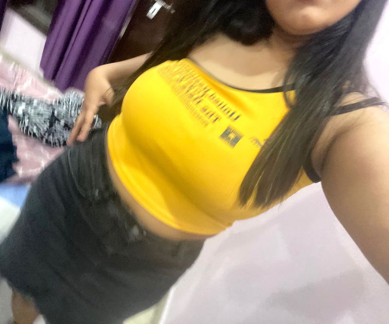 Yellow Off Shoulder Cropped Tank Branded