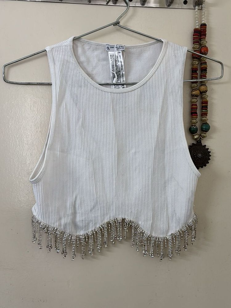 ZARA White Embellished  Tank Top