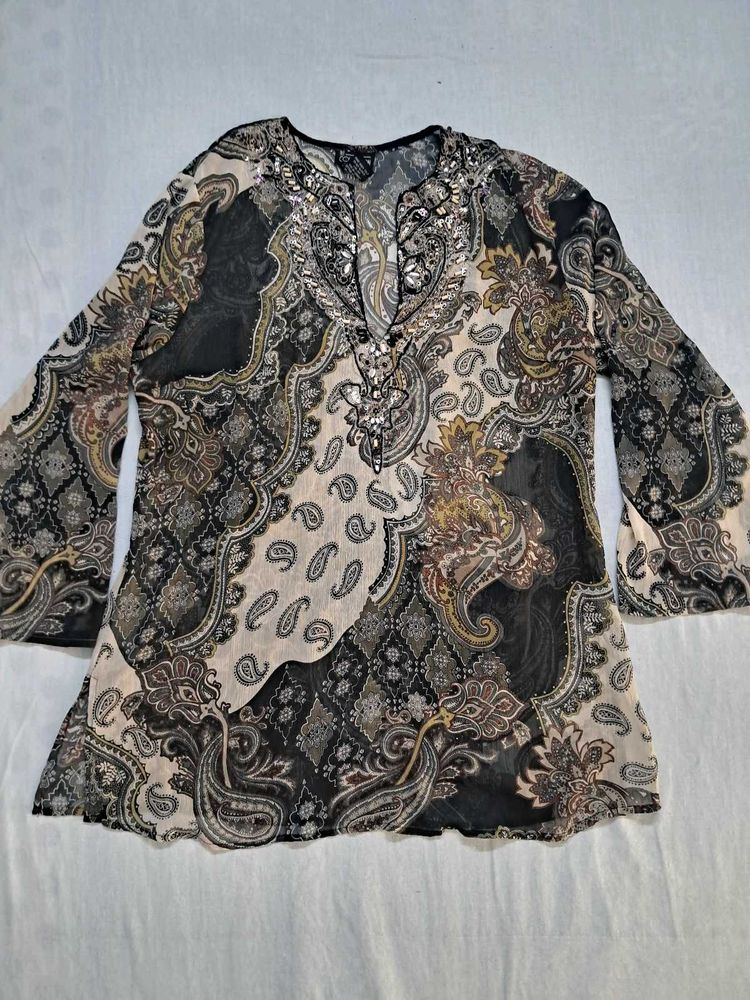 Parsley Printed Beaded Tunic