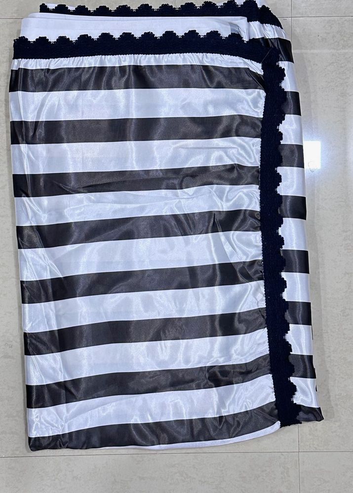 Black &amp; White Striped Satin Silk Saree
