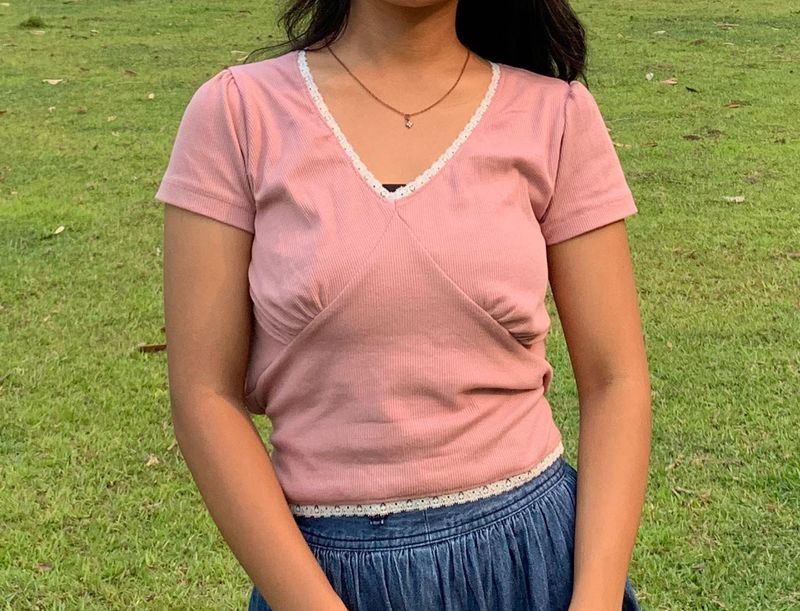 Pink Lace Trimmed Top