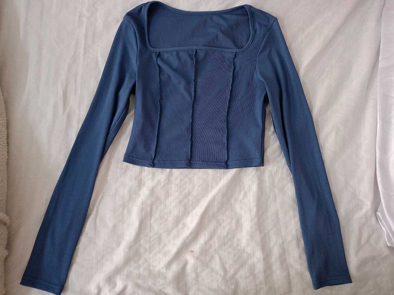 Blue Long Sleeve Crop Top