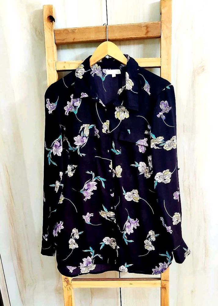 Black Floral Design Shirt Size-38