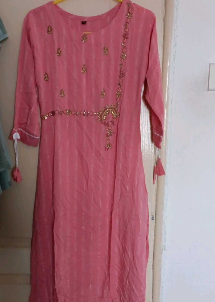 Pink Embroidered Kurti