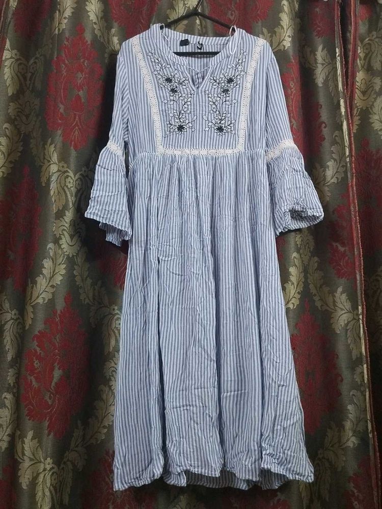 Striped Embroidered Dress