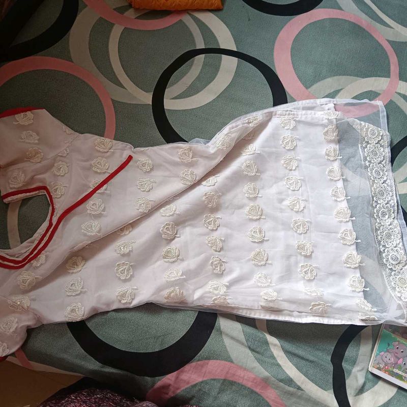 White Colour Red Border Kurti Top.