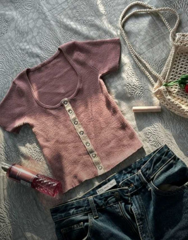 Pink Button-Up Knit Top