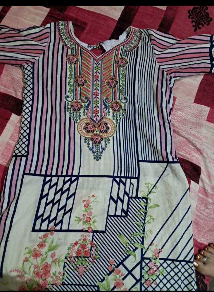 Striped &amp; Floral Print Kurti