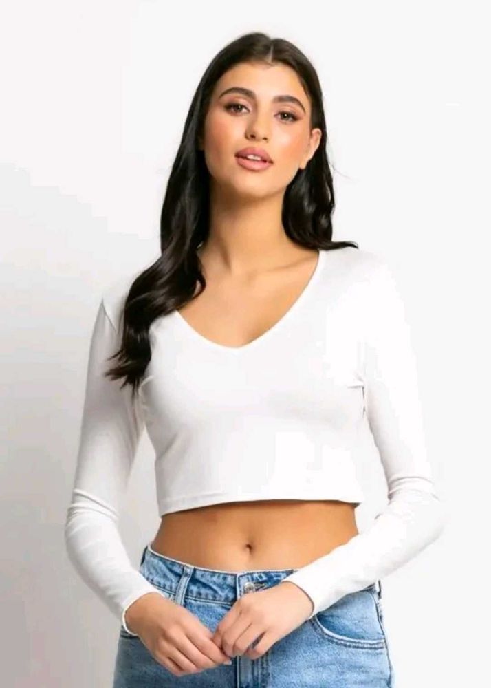 White Long Sleeve Crop Top