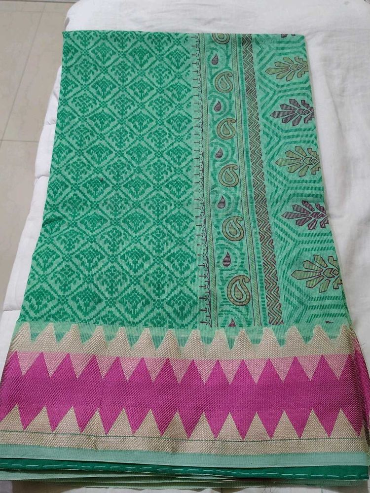 Green Printed Cotton Saree