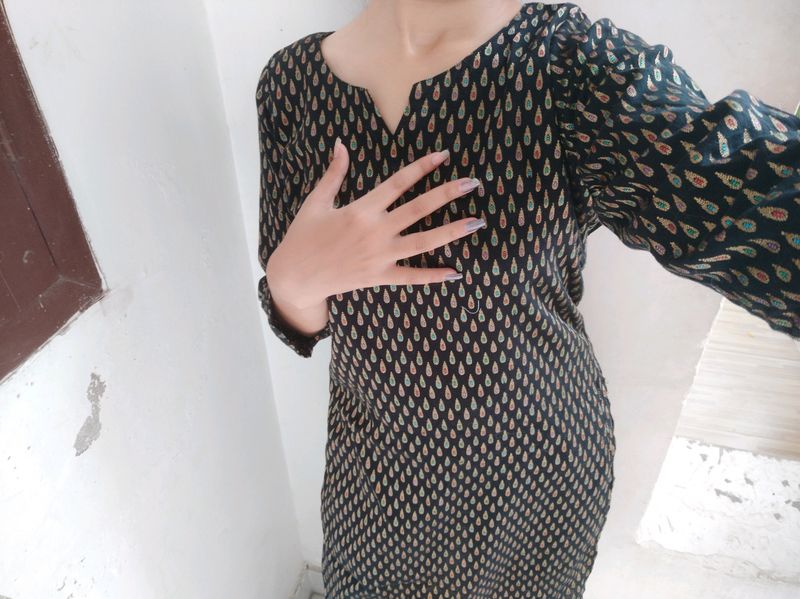 Black Kurti With Multicolor Touch