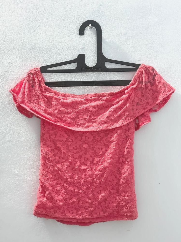 Pink Lace half sholder Top (S)