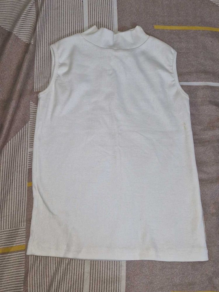 White Turtle Neck Tank Top