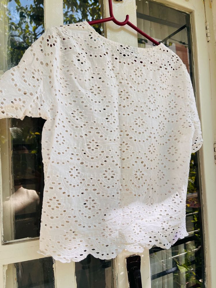 Schiffli White Eyelet Top - Perfect for Summer