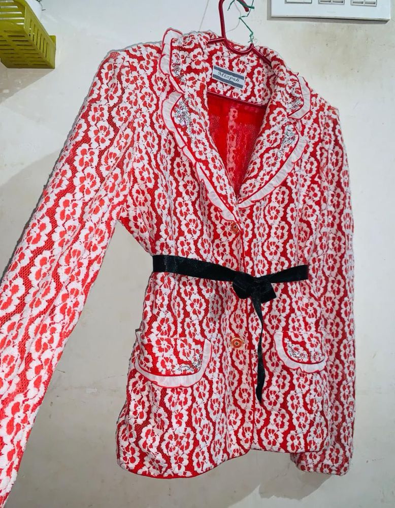Red &amp; White Floral Jacket