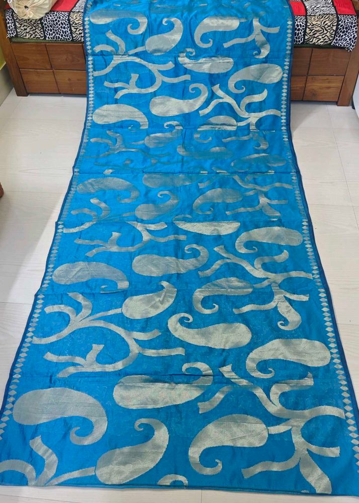 Blue Zari Chanderi Silk Saree+ Blouse Piece
