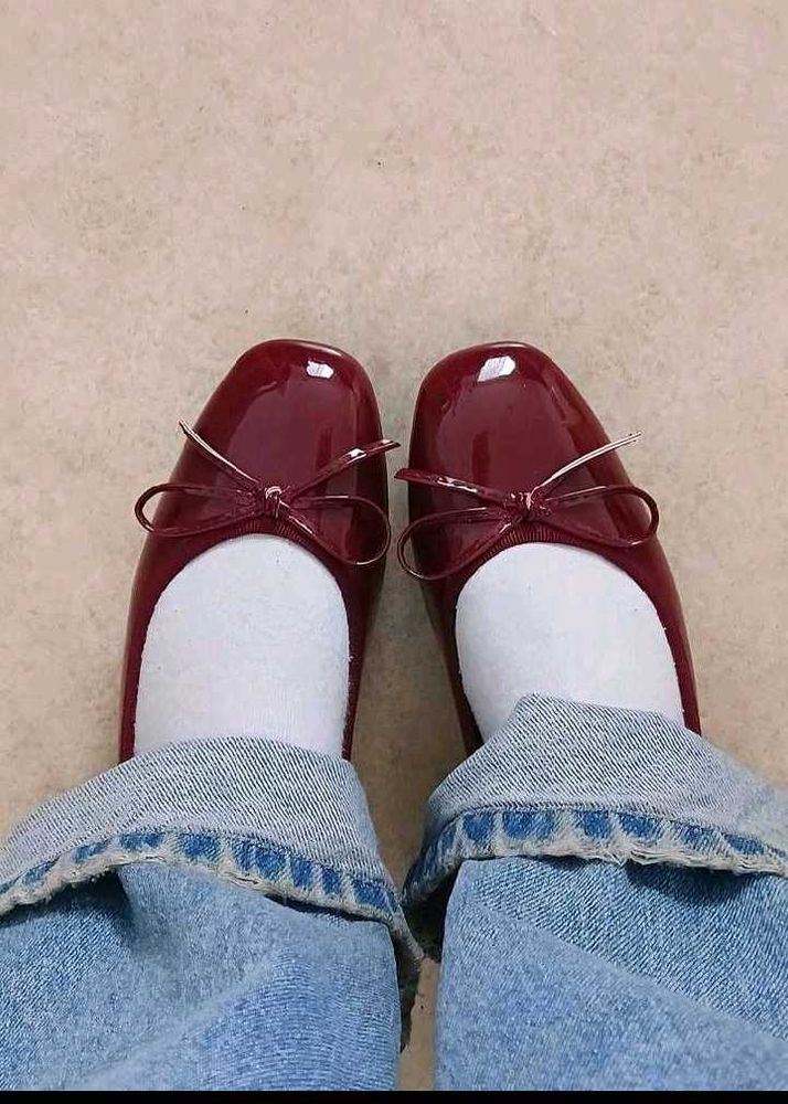 Cherry Red Patent Leather Bow Flats