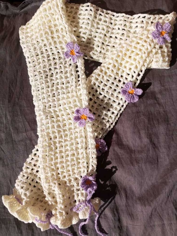 Crochet Scarf with Floral Appliques