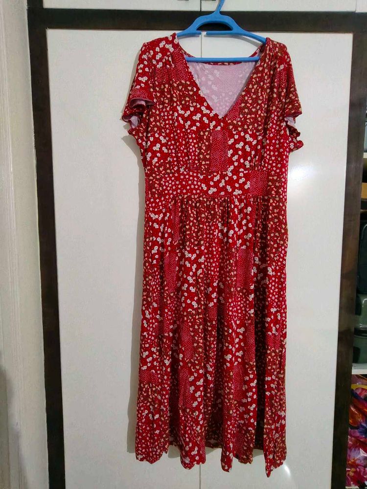 Negotiable Red Floral Midi Dress