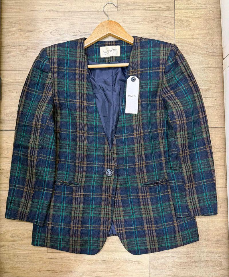 Women Vintage Plaid Blazer
