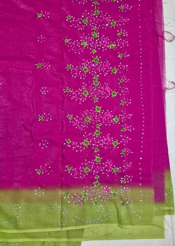 Pink Embroidered Saree