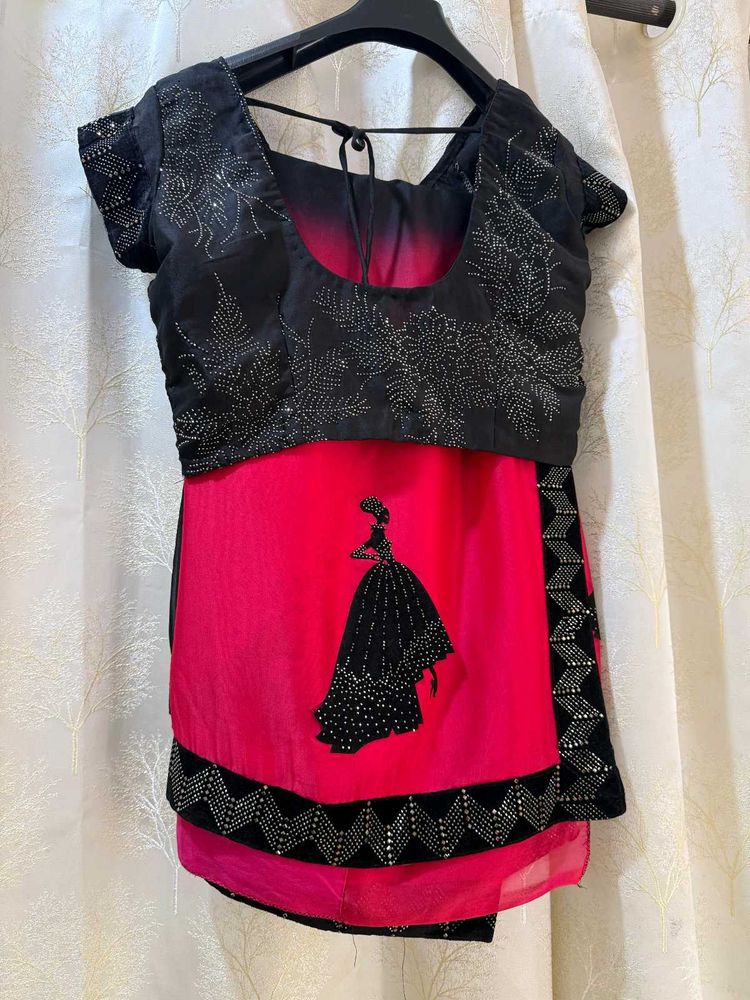 Pink &amp; Black Babydoll patch Saree