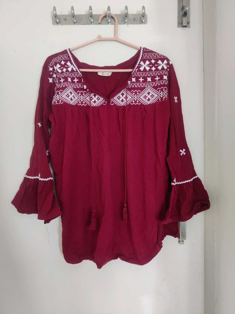Maroon Embroidered Top