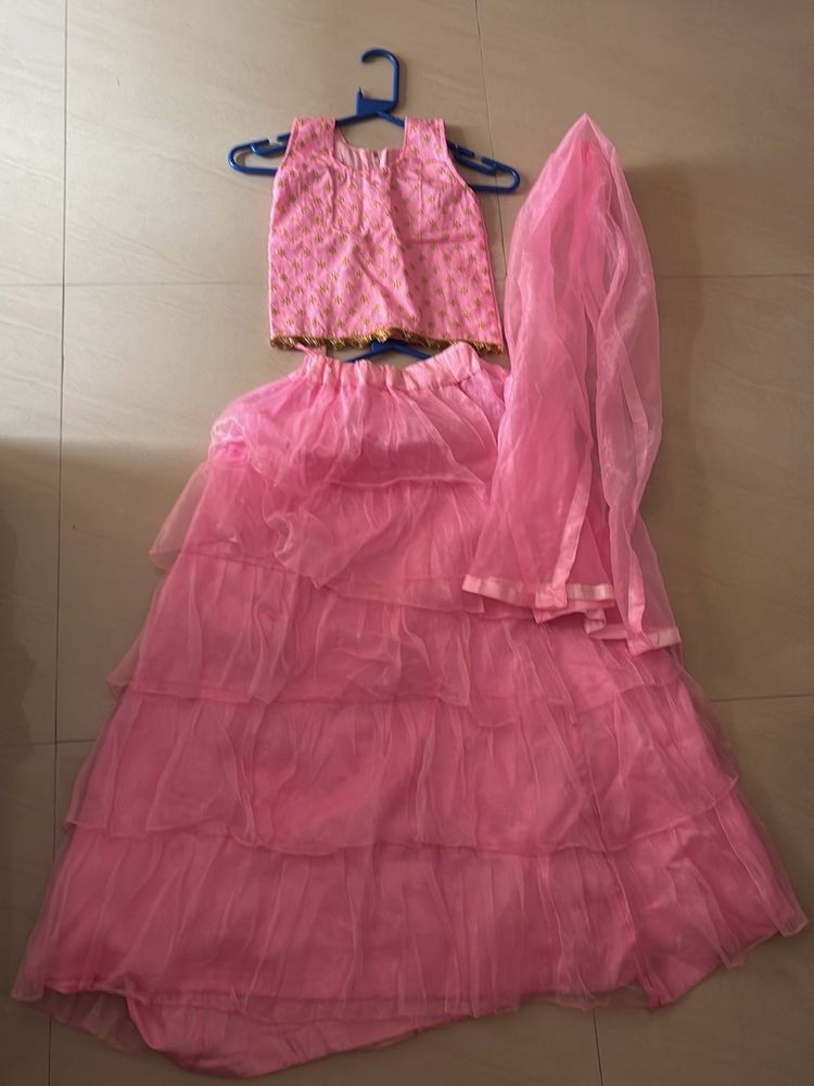 Pink Girls Lehenga Choli Set
