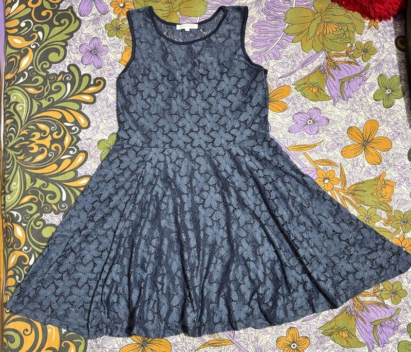 Glamorous Blue Net Cutout Floral Dress
