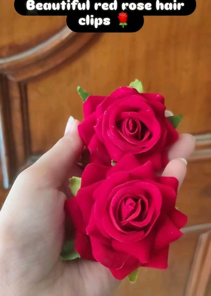 Combo of 2 Red Rose Hair Clips